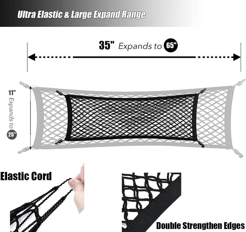 MOJIOO Double-Layer Trunk Cargo Elastic Net for SUV, 35"x11" Stretch to 65"x25" for Car Organizer Heavy Duty with Hooks - Image 2